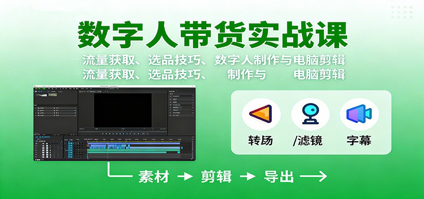 数字人变现实战课：流量获取、选品技巧、数字人制作与电脑剪辑-轻创网