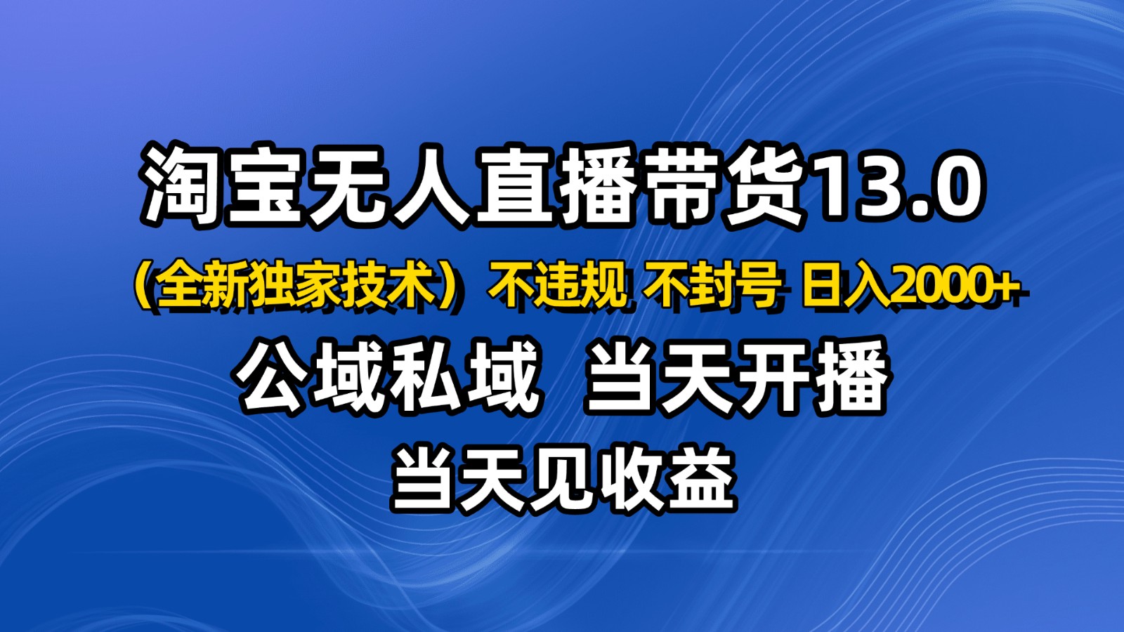 淘宝无人直播13.0，公域私域技术，不封号，不违规 布局下半年旺季赛道，日入2000+-轻创网