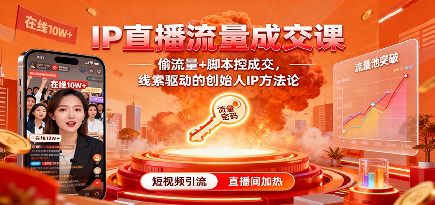 IP直播流量成交课:偷流量+脚本控成交,线索驱动的创始人IP方法论-轻创网