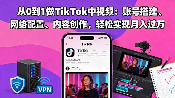 从0到1做TikTok中视频：账号搭建、网络配置、内容创作，轻松实现月入过万-轻创网