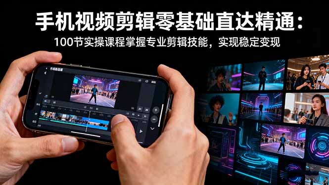 手机视频剪辑零基础直达精通：100节实操课程掌握专业剪辑技能，实现稳…-轻创网