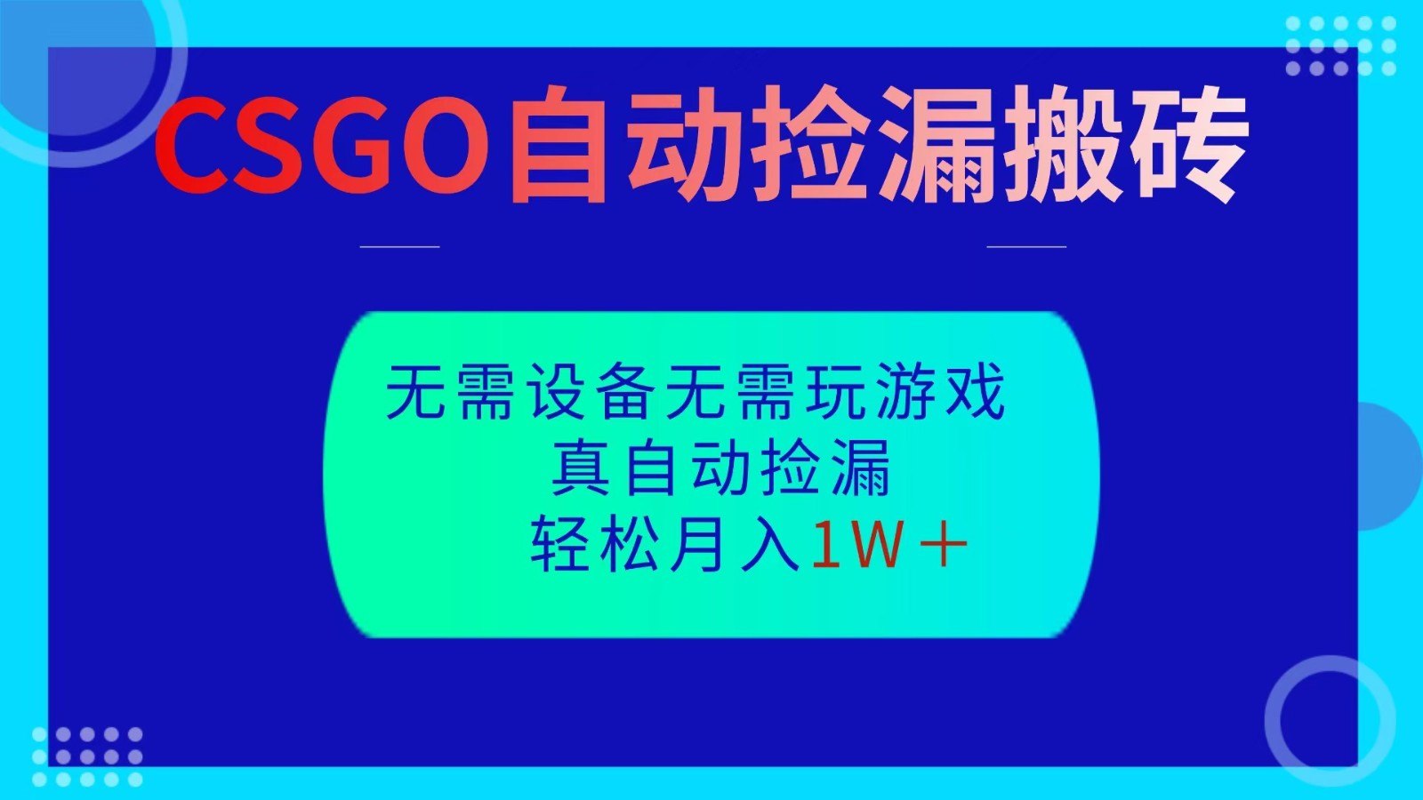 CSGO自动捡漏搬砖，当天操作当天见结果，无需了解游戏，包教包会包落地-轻创网