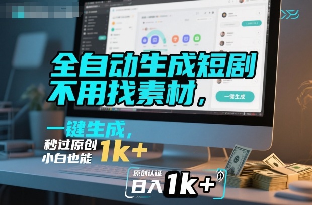 全自动生成短剧，不用找素材，不用剪辑，一键生成，秒过原创，小白也能轻松日入1k+【揭秘】-轻创网