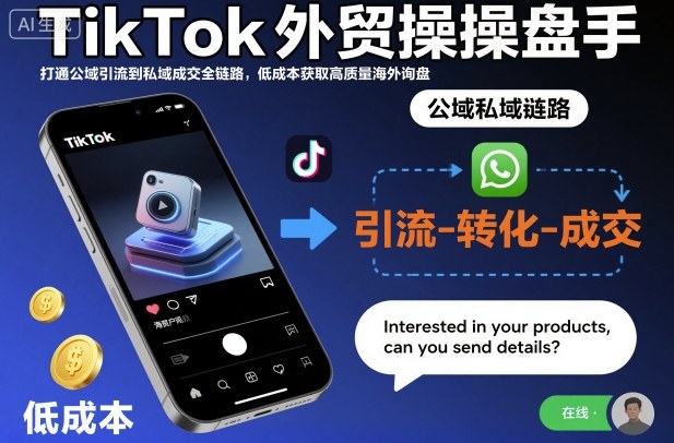 TikTok外贸操盘手，打通公域引流到私域成交全链路，低成本获取高质量海外询盘-轻创网