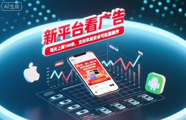 新台看广告，养好机一条5毛到5块，单机日入30到100，支持苹果安卓，可批量操作。-轻创网