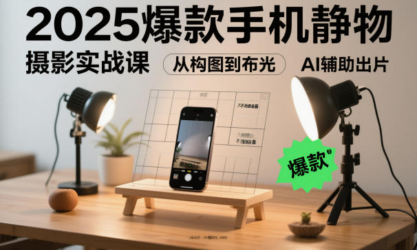 2025爆款手机静物摄影实战课，从构图到布光，不用贵设备，AI辅助出片-轻创网
