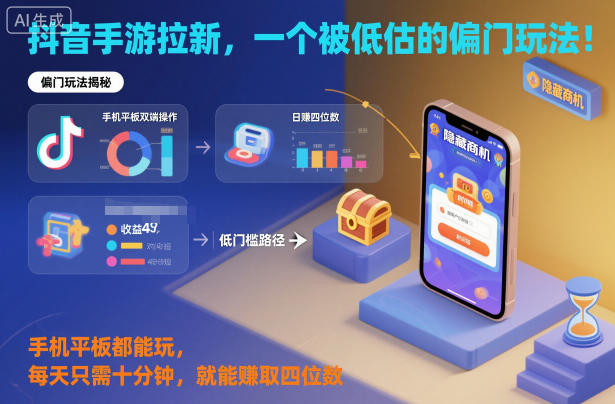 抖音手游拉新，一个被低估的偏门玩法！手机平板都能玩，每天只需十分钟，就能賺取四位数【揭秘】-轻创网