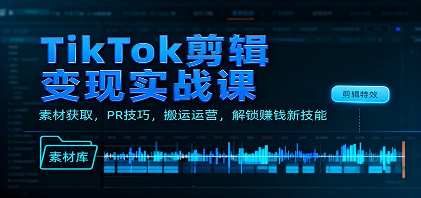 TikTok剪辑变现实战课：素材获取，PR技巧，搬运运营，解锁赚钱新技能-轻创网