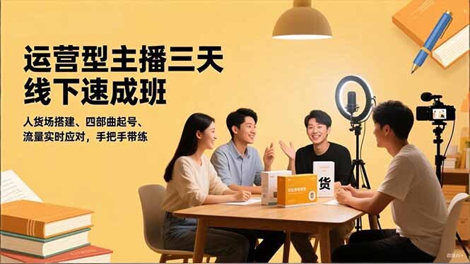 运营型主播三天线下班，人货场搭建,四部曲起号,流量实时应对，手把手带练-轻创网