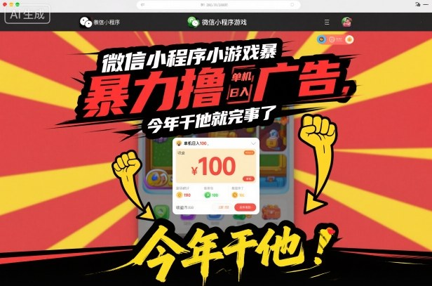微信小程序小游戏暴力撸广告，单机日入100，今年干他就完事了-轻创网