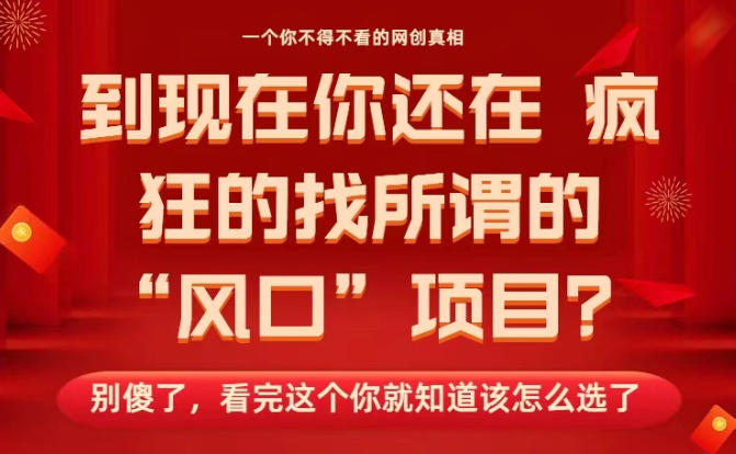 马上26年了，你还在找所谓的风口项目？别傻了，看完这个你全都懂了！【揭秘】-轻创网