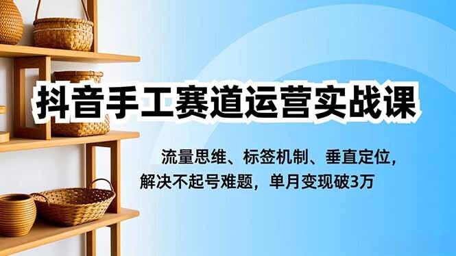抖音手工赛道运营实战课，流量思维、标签机制、垂直定位，解决不起号难题，单月变现破3万-轻创网