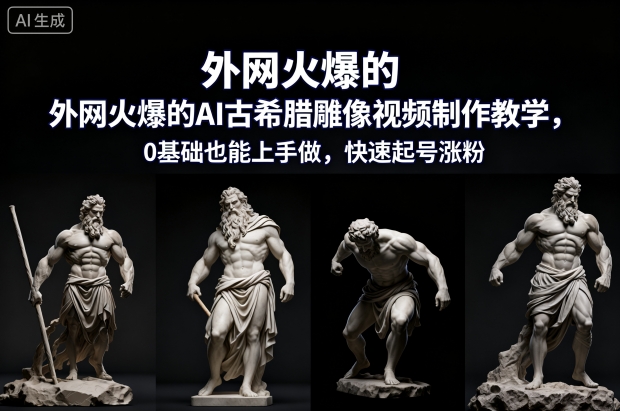 外网火爆的AI古希腊雕像视频制作教学，0基础也能上手做，快速起号涨粉-轻创网