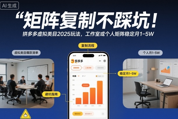 矩阵复制不踩坑！拼多多虚拟类目2025玩法，工作室或者个人矩阵稳定月1-5W【揭秘】-轻创网