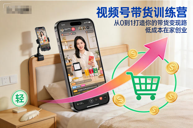 视频号带货训练营，从0到1打造你的带货变现路，低成本在家创业-轻创网