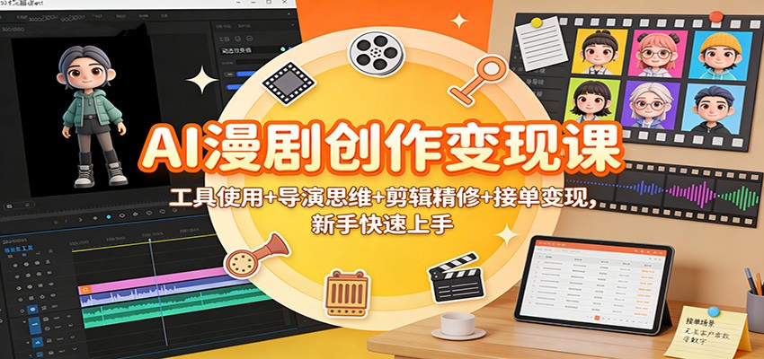 AI漫剧创作变现课:工具使用+导演思维+剪辑精修+接单变现,新手快速上手-轻创网