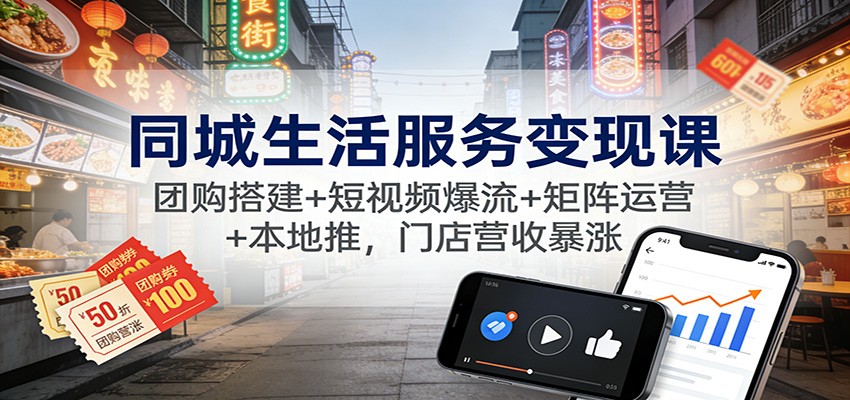 同城生活服务变现课：团购搭建+短视频爆流+矩阵运营+本地推，门店营收暴涨-轻创网