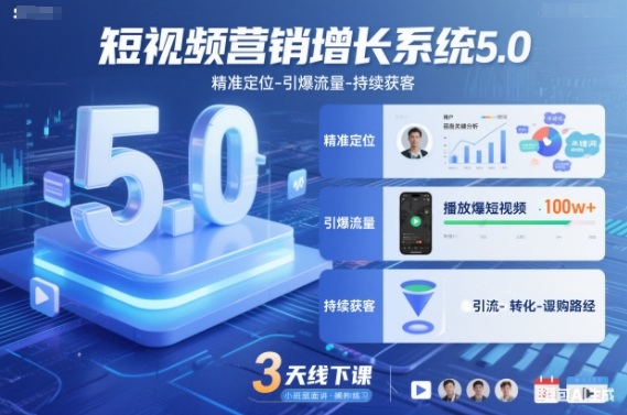短视频营销增长系统5.0,精准定位-引爆流量-持续获客,3天线下课(音频+图片)-轻创网