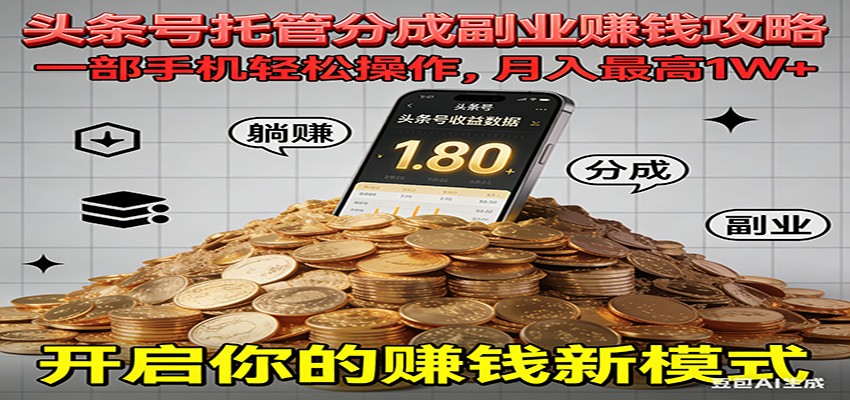 全程托管今日头条,一部手机就可以开干,最高躺赚1W+-轻创网