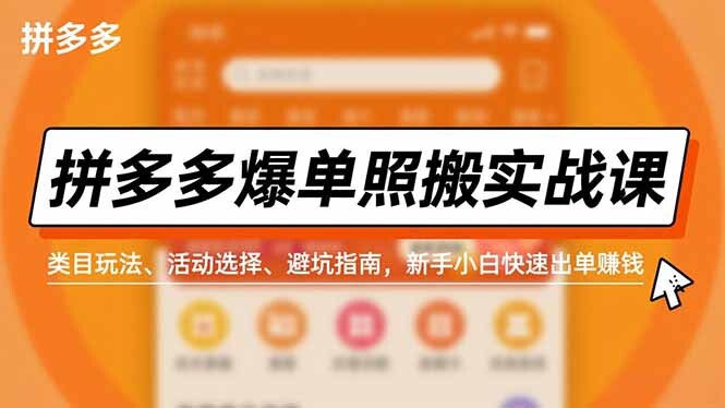 拼多多爆单照搬实战课,类目玩法、活动选择、避坑指南,新手小白快速出单赚钱-轻创网