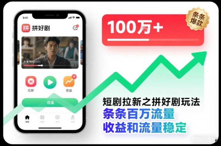 短剧拉新之拼好剧玩法，条条百万流量，收益和流量稳定-轻创网