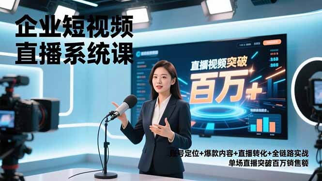 企业短视频直播系统课，账号定位+爆款内容+直播转化+全链路实战，单场直播突破百万销售额-轻创网