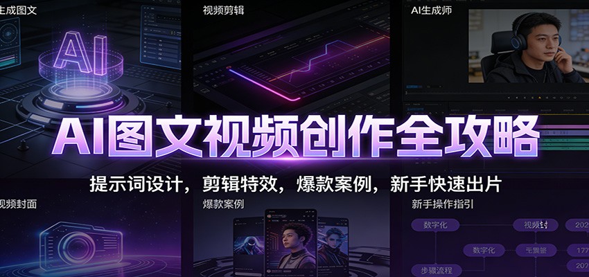 AI图文视频创作全攻略：提示词设计，剪辑特效，爆款案例，新手快速出片-轻创网