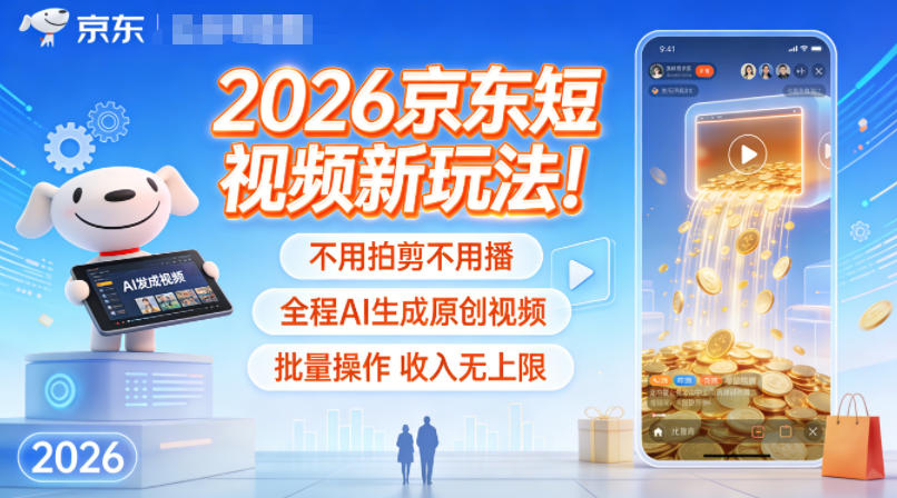 2026京东短视频新玩法！不用拍剪不用播，全程AI生成原创视频，批量操作收入无上限-轻创网