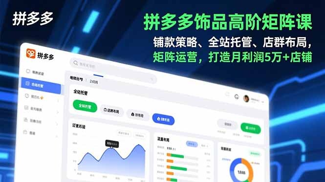 拼多多饰品高阶矩阵课，铺款策略、全站托管、店群布局，矩阵运营，打造月利润5万+店铺-轻创网