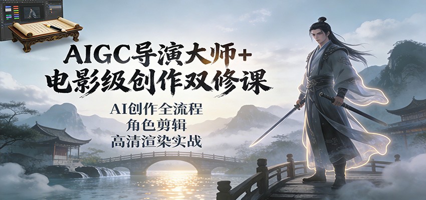 AIGC导演大师+电影级创作双修课：AI创作全流程、角色剪辑、高清渲染实战-轻创网