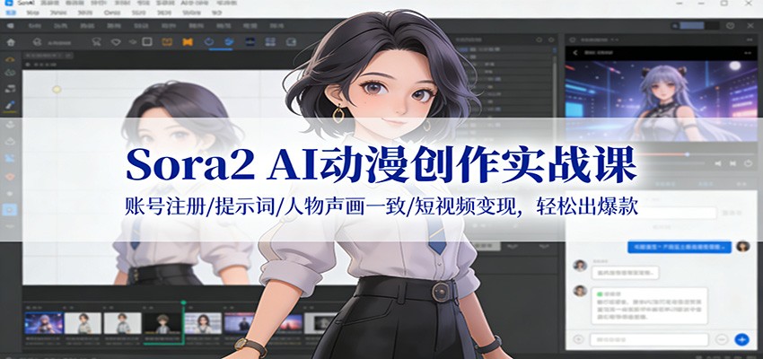 Sora2 AI动漫创作实战课：账号注册/提示词/人物声画一致/短视频变现，轻松出爆款-轻创网