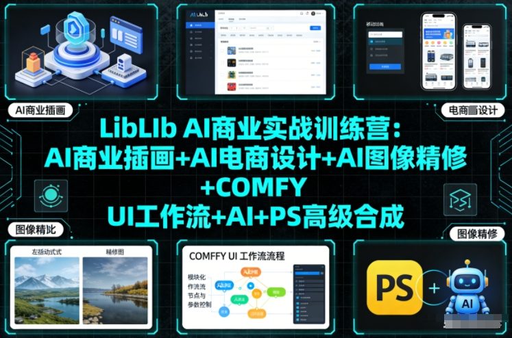 LibLIb AI商业实战训练营：AI商业插画+AI电商设计+AI图像精修+COMFY UI工作流+AI+PS高级合成-轻创网