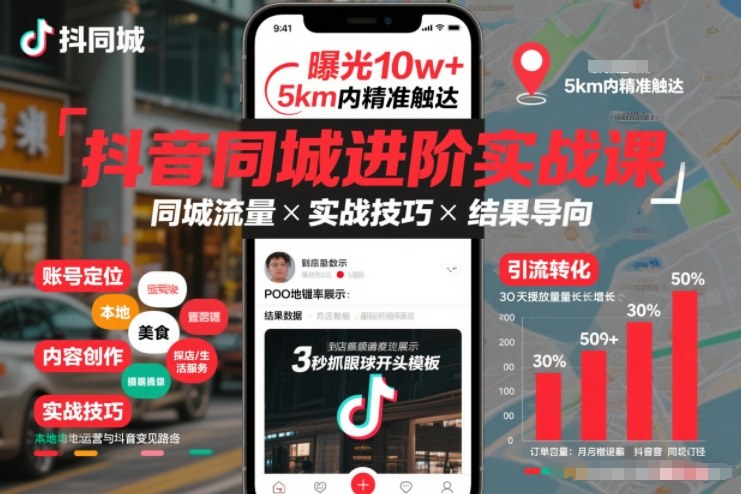 抖音同城进阶实战课，助你同城流量拿到结果-轻创网