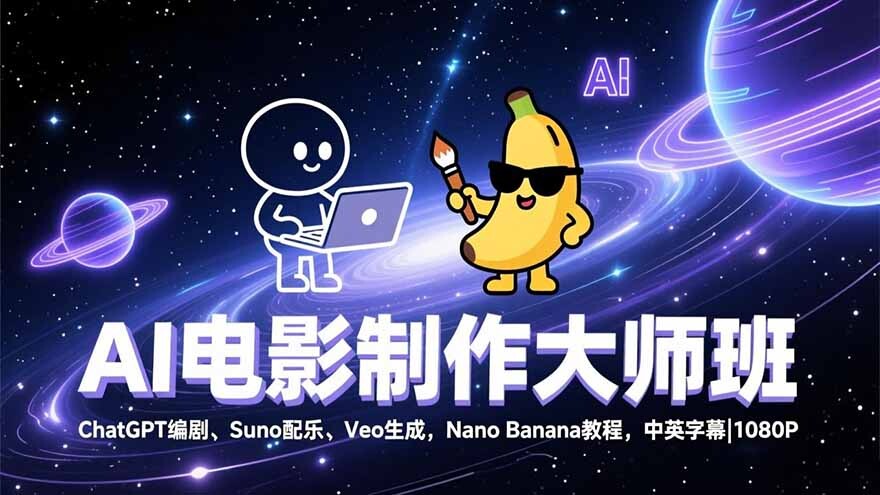 AI电影制作大师班：ChatGPT编剧、Suno配乐、Veo生成，Nano Banana教程，中英字幕|1080P-轻创网