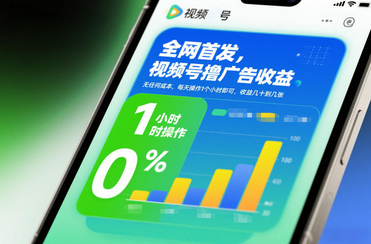 全网首发，视频号撸广告收益，无任何成本，每天操作1个小时即可，收益几十到几张-轻创网