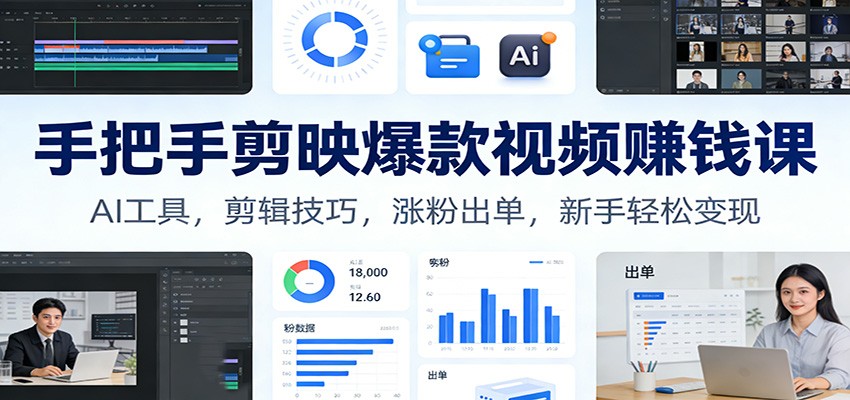 手把手剪映爆款视频赚钱课：AI工具，剪辑技巧，涨粉出单，新手轻松变现-轻创网