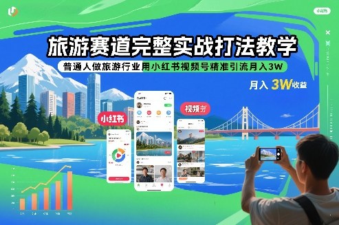 旅游赛道完整实战打法教学，普通人做旅游行业用小红书视频号精准引流月入3W-轻创网
