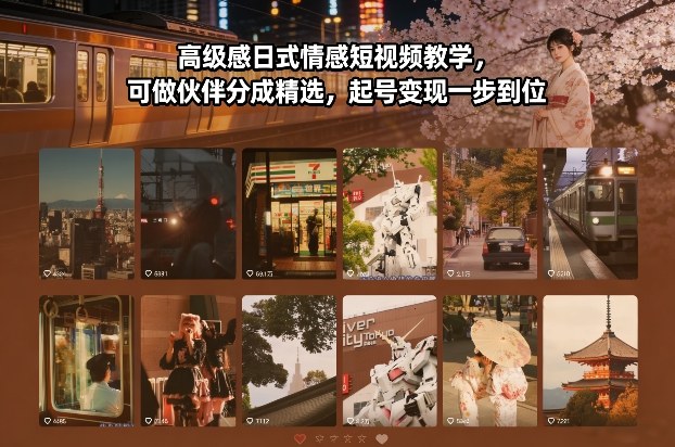 高级感日式情感短视频教学，可做伙伴分成精选，起号变现一步到位-轻创网