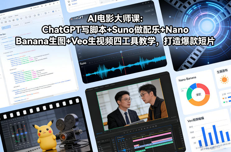 AI电影大师课：ChatGPT写脚本+Suno做配乐+Nano Banana生图+Veo生视频，打造爆款短片-轻创网