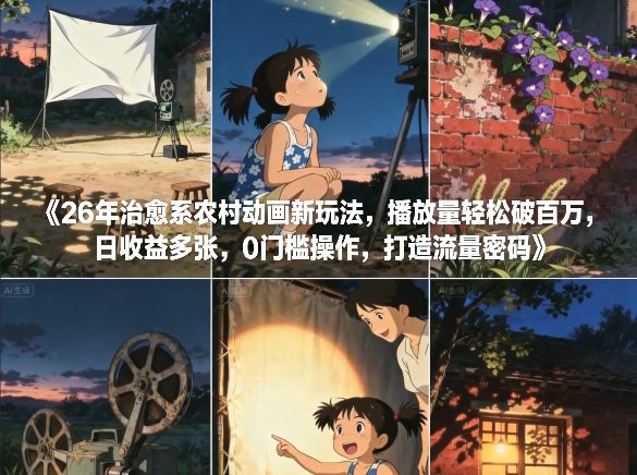 26年治愈系农村动画新玩法，播放量轻松破百万，日收益多张，0门槛操作，打造流量密码-轻创网