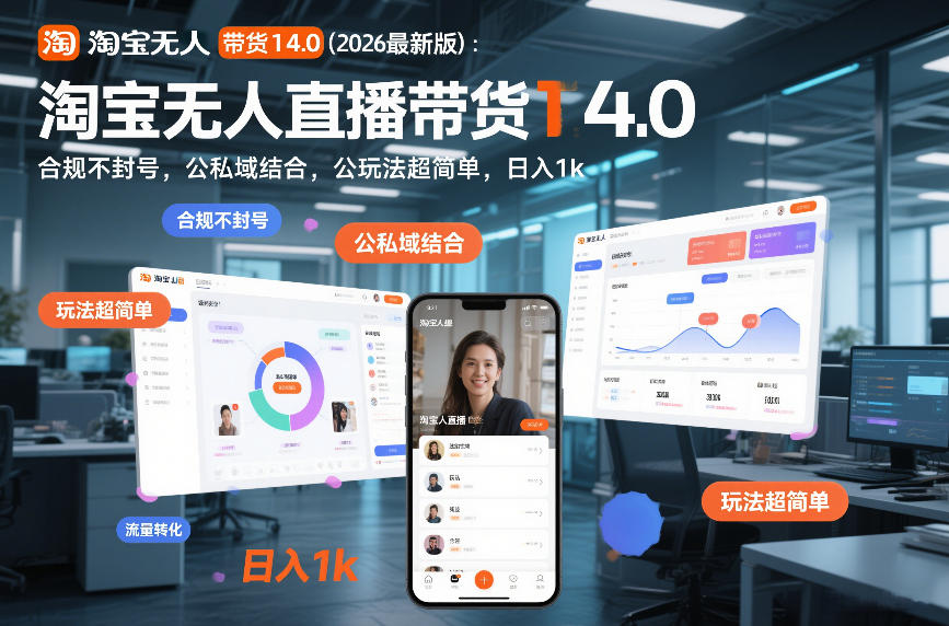 淘宝无人直播带货14.0(2026最新版)：合规不封号，公私域结合，玩法超简单，日入1k+【揭秘】-轻创网