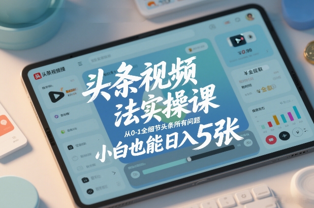 头条视频玩法实操课，从0-1全细节头条所有问题，小白也能日入5张-轻创网