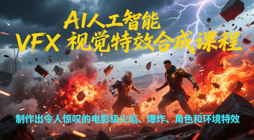 AI人工智能VFX视觉特效合成课程，制作出令人惊叹的电影级火焰、爆炸、角色和环境特效-轻创网