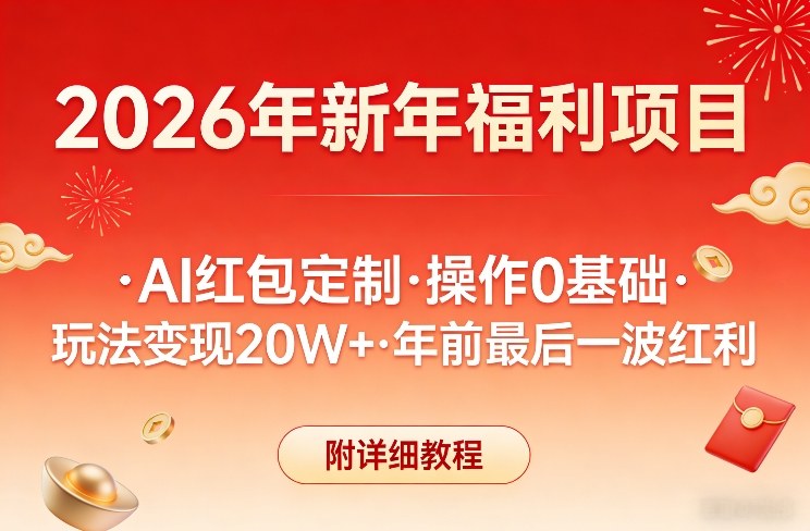 新年福利项目，AI红包定制，操作0基础，玩法变现20W+年前最后一波红利，附详细教程-轻创网