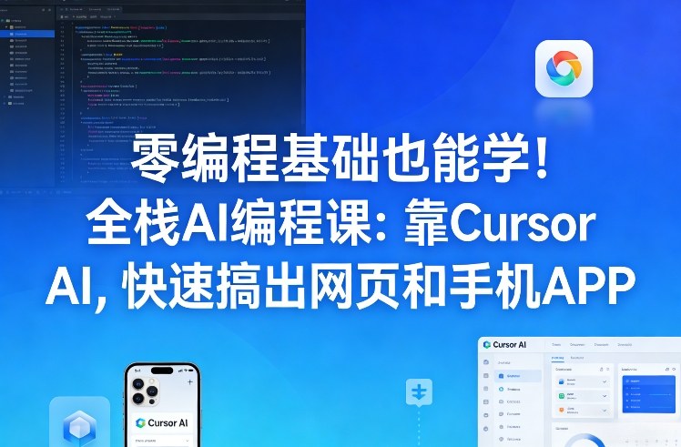 零编程基础也能学！全栈AI编程课：靠Cursor AI，快速搞出网页和手机APP-轻创网