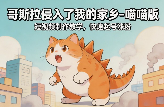 哥斯拉侵入了我的家乡–喵喵版短视频制作教学，快速起号涨粉-轻创网