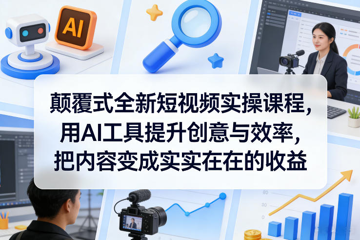 颠覆式全新短视频实操课程，用AI工具提升创意与效率，把内容变成实实在在的收益-轻创网