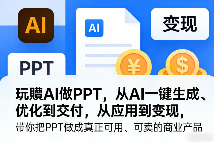 玩賺AI做PPT，从AI一键生成、优化到交付，从应用到变现，带你把PPT做成真正可用、可卖的商业产品-轻创网
