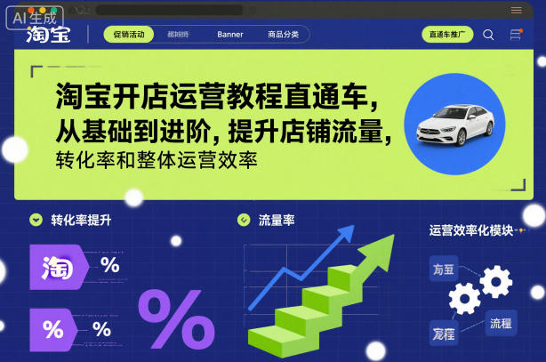 淘宝开店运营教程直通车，从基础到进阶，提升店铺流量，转化率和整体运营效率(更新26年3月)-轻创网